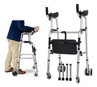 Déambulateur pliable,Roues équipées d'aide à la marche réglable pour personnes âgées équipées d'un repose-bras, pour personnes handicapées, avec quatre roues, sièges et sac