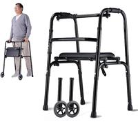 Déambulateur pliant, léger, vertical, à doubles roues, avec siège amovible, for personnes âgées et handicapées