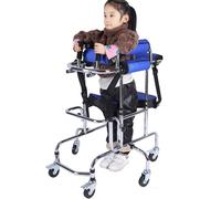 Déambulateur portatif en aluminium léger et réglable pour personnes atteintes de paralysie cérébrale, avec roulettes et siège pour la rééducation et l'aide à la mobilité.