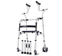 Déambulateur pour personnes âgées Accoudoir Canne Aide à la marche Chariot d'entraînement à la rééducation Support point haut 7 niveaux de réglage de la hauteur 4 rounds Coussin étoile de lumière