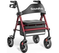 Déambulateur pour personnes âgées avec siège, déambulateur pliable de 158,8 kg, grandes roues de 20,3 cm pour tout terrain, poignées et siège ergonomique réglable en hauteur