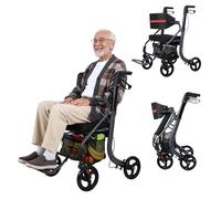 Déambulateur pour personnes âgées avec siège, grandes roues en caoutchouc de 20,3 cm, déambulateur toutes routes avec siège, pliable en hauteur réglable, en alliage d'aluminium léger, aide à la marche