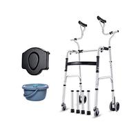 Déambulateur Pour Personnes Âgées, Cadre De Marche Léger En Aluminium, Pliable, À 4 Roues, Réglable En Hauteur, Avec Cuvette De Toilette Et Support D'Aisselles.