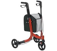 HOMCOM Déambulateur 3 roues pliable, déambulateur pour personnes âgées, double frein, hauteut réglable, structure en aluminium, panier de rangement, léger et résistant, rouge