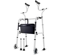 Déambulateur standard, vieux déambulateur à 2 roues avec support à double bras, déambulateur pliable et cadre en aluminium léger (A)