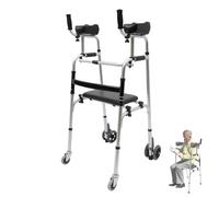 Déambulateur Vertical Réglable Avec Siège, Aide À La Mobilité Pliable Et Compacte En Aluminium For Personnes Âgées, Support De Rééducation Debout