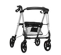 Déambulateurs pliables, cadre de marche à roulettes, 4 roues verticales avec siège, dossier et pochette rangement for personnes âgées