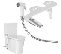 DEANIC Accessoire de bidet 2 en 1 avec pulvérisateur de bidet de bain, buse de pression d'eau réglable ultra fine, pulvérisateur à main non électrique pour siège de toilette (blanc argenté)