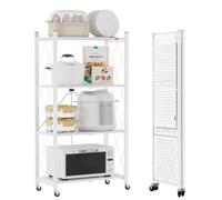 DEANIC Étagères de Rangement Pliantes en métal à 4 Niveaux pour Rangement de Cuisine, Garde-Manger, bibliothèque pour Salon, 61 x 116 x 28 cm, Blanc