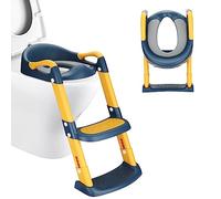 DEANIC Reducteur Toilette Enfant Rehausseur Toilette Enfant avec Marche, Réducteur Toilette Enfant avec PU Coussin Moelleux, Adaptateur Toilette Enfant, Siege Toilette Enfant de 1 à 7 ans (Bleu)