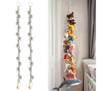 DEANKEJI 2 Pcs Filet Peluche, 2m de Corde en Coton Hamac Peluches, Range Doudou avec 40 Clips pour Jouets, Filet Peluche À Suspendre Coloré avec Anneaux en Bois, Rangement de Photos