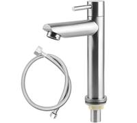 DEANKEJI Acier Inoxydable Robinet Lave Main Eau Froide, Mitigeur Lavabo avec Tuyau de 1 Mètre, Robinets de Lavabo pour Salle de Bain, Robinet Evier de Cuisine pour Cuisines, Hôtels et Salles de Bains