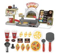 deAO Boutique de Jeu de Rôle, Ensemble de Jeu de Café, Cafetière Enfants, Ensemble de Jeu de Pizzeria avec Caisse Enregistreuse, Excellent Cadeau pour Les Enfants d'Âge Préscolaire