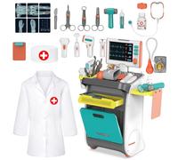 deAO Chariot Malette Docteur Enfant avec Lumière et Sons, Blouse De Médecin | Jeux Malette Docteur avec Stéthoscope et Thermomètre, Doctors Kids Medical Centre, Jeu de Rôl Fonction de simulation (Bleu)