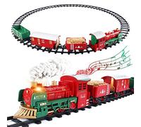 deAO Circuit Classique Ferroviaire pour Enfants Train avec Lumière, Sons Réalistes, Effet de Fumée, 3 Voitures et Chenilles sur Le Thème de Noël