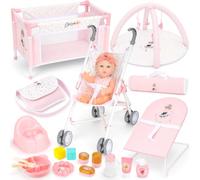 deAO Coffret Poussette Poupée avec Berceau, Tapis de Jeu, Sacs de Voyage