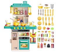 deAO Cuisine pour Enfants Interactive, 50PCS Accessoires Kitchen Toy | Vert | Avec Sons et Lumières, Comprenant Vaisselle, Aliments, évier, Four et plaques de Cuisson, kit de Cuisine, 78*50.5*20cm