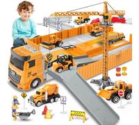 deAO Ensemble de camions de Construction avec Un Camion Cargo, Un Bulldozer, Un Tracteur, Un Chariot élévateur, Un mélangeur, Une excavatrice, Une Grue et Un Camion Benne - Grand Cadeau