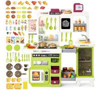 deAO Ensemble de Cuisine 3 en 1 avec Lumière, Son, Vapeur d'eau et Accessoires, 75 PCS, Set de Cuisine pour Enfants avec Grill, Évier, Four, Cuisinière, Jouet de Cuisine de 3 Ans+(Vert)
