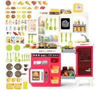 deAO Ensemble de Cuisine 3 en 1 avec Lumière, Son, Vapeur d'eau et Accessoires, 75 PCS, Set de Cuisine pour Enfants avec Grill, Évier, Four, Cuisinière, Jouet de Cuisine de 3 Ans+ (Rose)