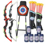 deAO Ensemble de Tir à l'arc Enfants avec Lumières LED - 2 Arcs, 20 Flèches | 2 Carquois, 3 Types de Cibles, Flèches à Ventouse Souple, Sans Bords Tranchants, Pour Intérieur/Extérieur, Dès 3 Ans