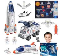 deAO Fusée Jouet pour Enfants avec Navette Spatiale, Astronautes, Rover et Tapis Système Solaire, Jouet Éducatif STEM avec Lumières et Sons, Cadeau Garçon Fille 3 4 5 6 Ans