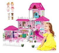 deAO Grandes Maisons de poupées et Jouets avec Meubles (96 * 83 * 63 cm) | Maisons de DIY poupées avec Accessoires et Toboggan, 3 étages, 8 chambres, Les Jouets Parfaits pour Les Enfants