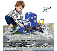 deAO Jouet Construction Poste de Police avec Bâtiment de Bureau, Véhicules | 3 Voitures, Hélicoptère, Parking à Rampes, Signalisation, Montage Facile, Cadeau pour Garçons et Filles de 3 Ans+