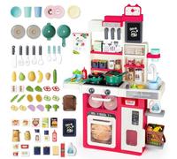 deAO Kit Cuisine pour Enfants,avec Ustensiles De Cuisine,Lumière,Son,Eau,Vapeur D’Eau Imitant La Cuisson,Cuisine Enfant 3 Ans,Taille 22x9x32inch Rouge
