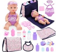 deAO Kit d'Accessoires pour Poupées 28cm Sac à Langer, Vêtements de Poupon | Biberon, Sucette, Bavoir, Couvert, Matériaux non Toxiques, Bords Lisses, Soins Bébé, Jeu de Rôle Puériculture, pour 3-8 Ans