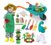 deAO Kit de Jardinage pour Garçons, Ensemble d'outils de Jardinage pour Enfants avec Brouette, Bêche, Râteau, Gants, Arrosoir, Pots de Fleurs, Set de Jardinage Outils de Jardinage & Jouets de Sable