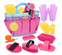 deAO Kit de Soins pour Chevaux avec Sac, Set de pansage de Chevaux pour Enfants, Accessoires avec Brosse, Gants, Brosse de Massage, Peigne à Crinière, Cure-Pied, éponge pour Chevaux,Rose