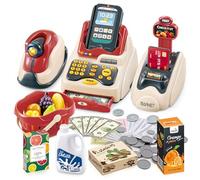 deAO Kit de supermarché avec Une Caisse enregistreuse avec Scanner, Une Carte, des Aliments, de l’Argent et des Accessoires d’épicerie - Jeu de rôle pour Enfants.