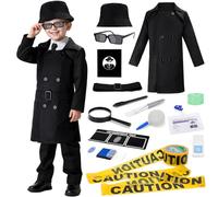 deAO Kit Détective pour Enfants, 15 PCS, Cadeau d'Anniversaire avec Manteau de Détective, Chapeau de Détective, Carnet, Jumelles d'Espionnage, Jeu de Rôle, Cadeaux pour Garçons et Filles