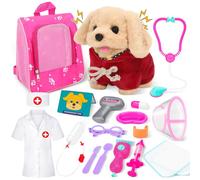 deAO Kit Docteur Enfant, Veterinaire Enfant avec Peluche Chien, Sac de Médecin, Blouse, Stéthoscope Réaliste et Accessoires, Jouet d'Imitation Médical pour Enfants, Idée Cadeau Noël/Fête