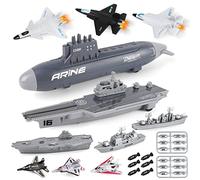 deAO Lot de 19 Jouet Porte-Avions,Navire Militaire,Ensemble de Jeu avec des Modèles Réduits D'avions,Avions de Chasse, Cuirassé,Armée Hommes Jouets pour Enfants Cadeau