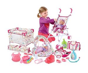 deAO Ma Première Poupée Bébé Set du Berceau, Poussette, Chaise Haute, Jouets de Rôle, Cadeau d'enfants 3 4 5 6 + Ans Filles