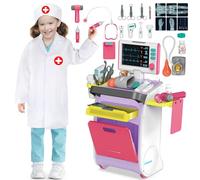 deAO Malette Docteur Enfant avec Lumière et Son, Chariot Médical Enfant avec Stéthoscope et Blouse De Médecin, Doctors Kids Medical Centre, Jeu de Rôle 3 Ans(Rose)