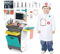 deAO Malette Docteur Enfant avec Lumière et Son, Chariot Médical Enfant avec Stéthoscope et Blouse De Médecin, Doctors Kids Medical Centre, Jeu de Rôle 3 Ans(Bleu)