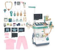 deAO Malette Docteur Enfant, Chariot Médical Enfant avec Stéthoscope, Thermomètre, Blouse De Médecin, Kit Docteur, Jouet Docteur Cadeaux pour Garçons et Filles(Rose)
