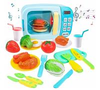 deAO Micro-Ondes Jouet Enfant avec Lumière Réaliste, Son, Pièces à Découper, Kit Cuisine Éducatif pour Enfants 3-6 Ans, Jeu de Rôle pour Filles et Garçons