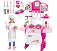 deAO My Little Chef Jeu de rôle Miniature avec lumière et Son, Cuisine Enfant Accessoires, Cuisinière évier Cuisine Jouet Cadeaux pour Garçons et Filles, Ustensiles de Cuisine Enfant(Rose)