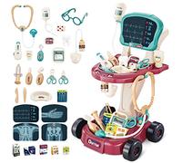 deAO Petit Docteur Playset Centre, Médical Portatif sur Roues Jeux d'Imitation Comprend 29PCS Accessoires, Doctor Kit pour Enfants Pretend Medical Station avec lumières et Son