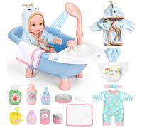 deAO Poupée Bébé 30 cm avec Baignoire Interactive, Douchette Fonctionnelle