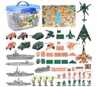deAO Set Militaire de 56 Accessoires avec Carte, Figurines de Soldats, véhicules Militaires, Avions et Accessoires de Combat - Superbe Jeu pour Les Petit aventuriers et aventurières