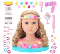 deAO Tête à Coiffer Enfant avec Lumière, Poupée de Maquillage et Coiffure avec Accessoires de Coiffure, Salon de Coiffure pour Enfants, Outils et Barrette, Jouet Cadeau pour Fille