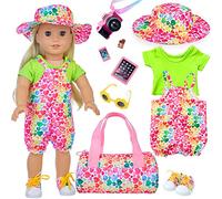 deAO Vêtements de poupées Coeurs colorés Tenues pour Poupées Bébé 35-43 CM, 10 Pièces Accessoires pour Poupées avec Blouse, Pantalon, Chapeau, Chaussures, Sac à main, Tablette, Smartphone (No Poupées)