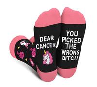 DEAR CANCER YOU PICKED THE WRONG BITCH Sensibilisation Au Cancer Du Sein Chaussettes Pour Chimio Femme -Idée Cadeau Original Drole Utile Octobre Rose Noel- Chaussette Humour Fantaisie Rigolote