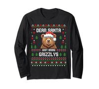 Dear Santa Grizzly Bear Pull de Noël Moche pour Amoureux de Noël Manche Longue