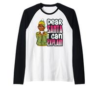 Dear Santa I Can Explain Xmas Fun Mélanine Femme Noir Filles Manche Raglan